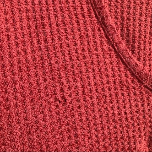 Free People Drippy Thermal Sunset Park Top Dark Rust Red Long Sleeve Waffle Knit - Picture 5 of 9